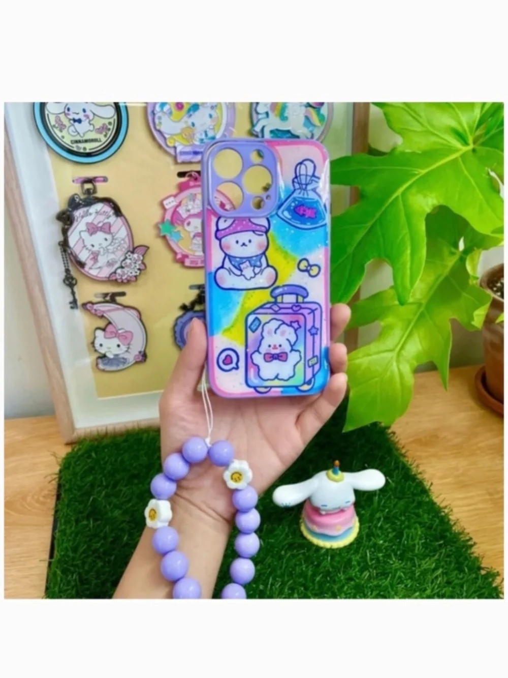 iPhone 13pro cartoon case.Handmade cute case with free gift beads chain